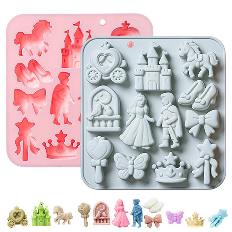 3D Printing Model Free - 🌸 12個取りプリンス・プリンセスシリコンモールド3Dリボン、城、馬フォンダンキャンディチョコレート型ケーキデコレーション