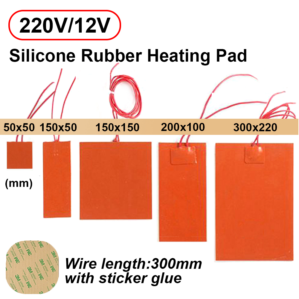 3D Printing Guide - シリコンゴム加熱パッド,フラットヒートバンド,正方形の加熱ベッド,フレキシブル防水,3Dプリンター接着剤ステッカー,12v,220v
