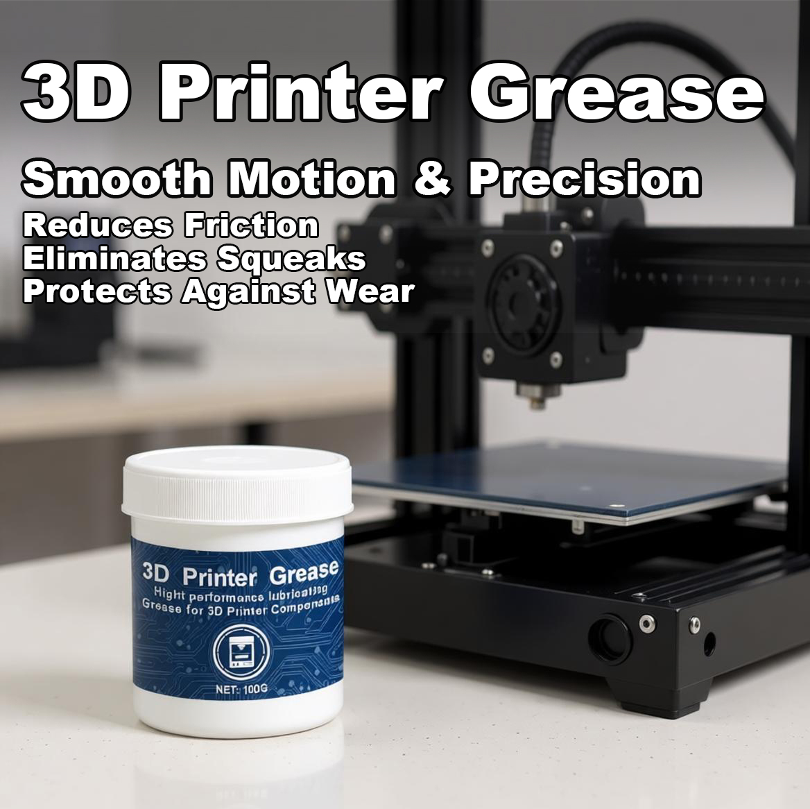 3D Printing Guide - リードスクリューとリニアレール用の100gリチウムグリース3Dプリンター潤滑剤。ノイズ、摩擦、摩耗を軽減し、スムーズな印刷を実現します。