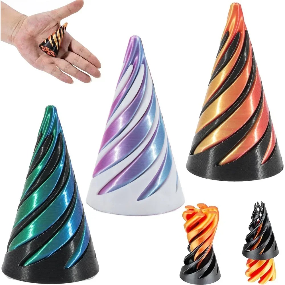 3D Printing Objects - 3Dプリント製スパイラルコーンおもちゃ 不可能ピラミッド貫通彫刻 貫通ピラミッドおもちゃ ミニ渦巻き糸錯覚