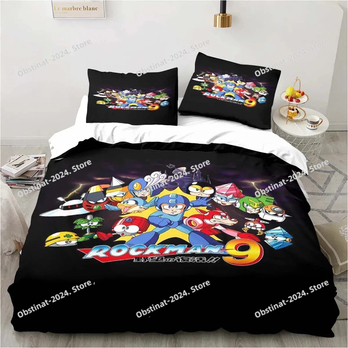 3D Printing Quilting - 3D メガマン X ダイブ寝具セット、ロックマンプリントベッドセット布団カバーシート枕カバーベッドソフトキルトカバーフルクイーンキングサイズ