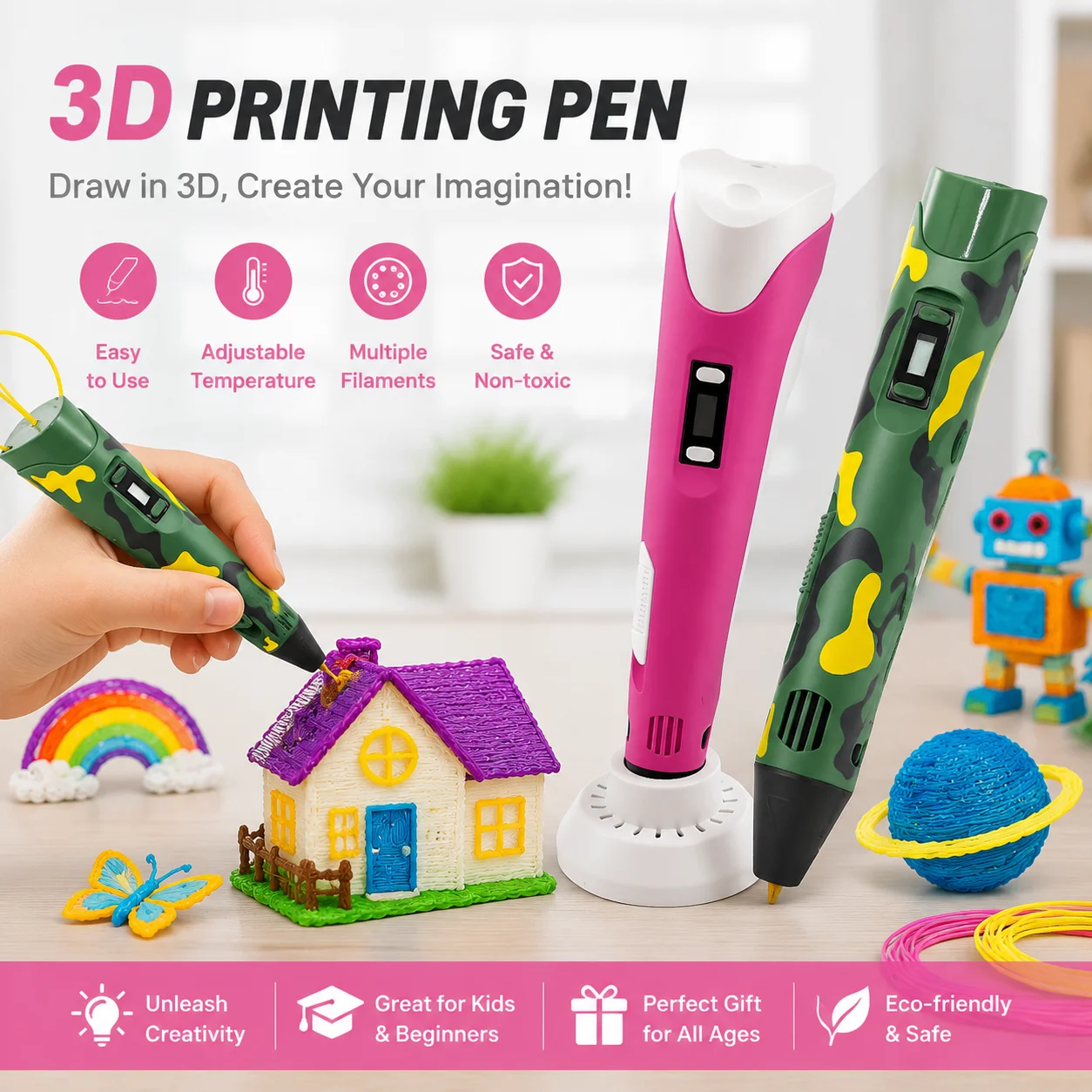 3D Printing Pen For Adults - 3Dプリントペン 9M PLAフィラメント付き 高温耐熱 DIY落書き描画ペン 子供と大人向け
