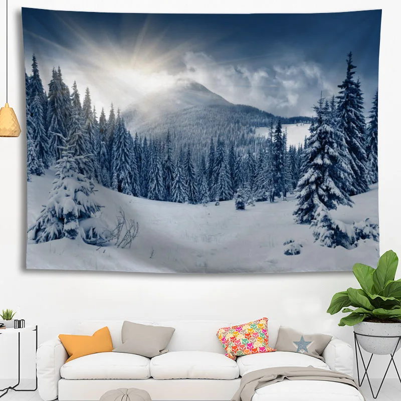壁に掛ける雪の風景タペストリー,HDデジタル印刷,家の装飾, - 3D Printing Wall Loops のレビューと価格