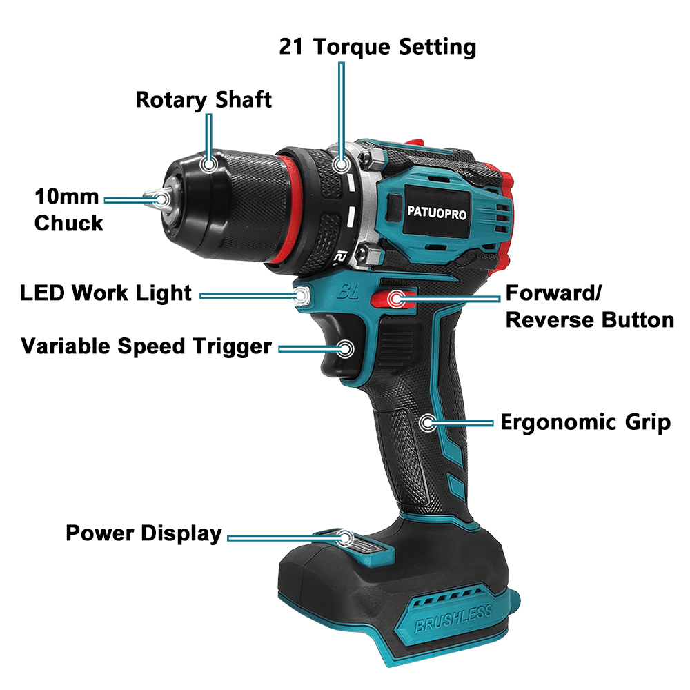PATUOPRO 21V ワイヤレスブラシレス電気ドリルドラ - Makita Drill Ddf484 のレビューと価格