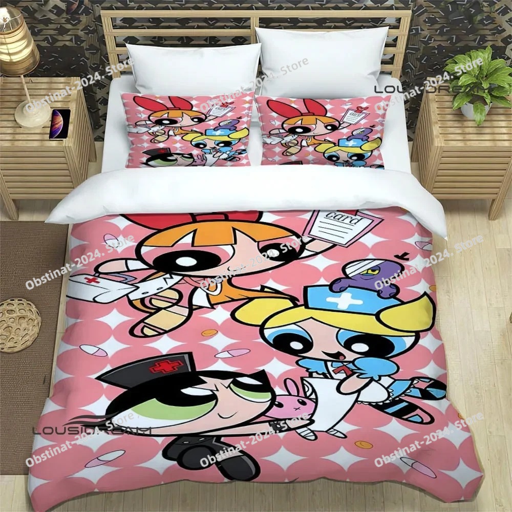 3D パワーパフガールズ漫画寝具セットプリントベッドセット布 - 3D Printing Quilting のレビューと価格