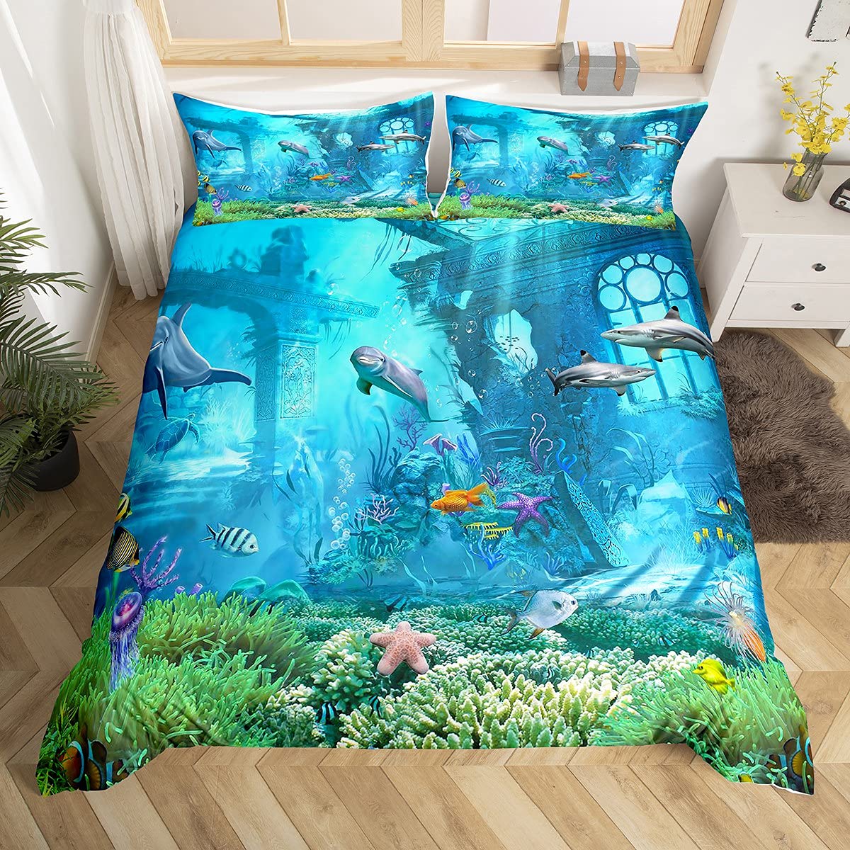 魚柄布団カバーセット 海洋寝具セット 3Dプリント水中世界  - 3D Printing Quilting のレビューと価格